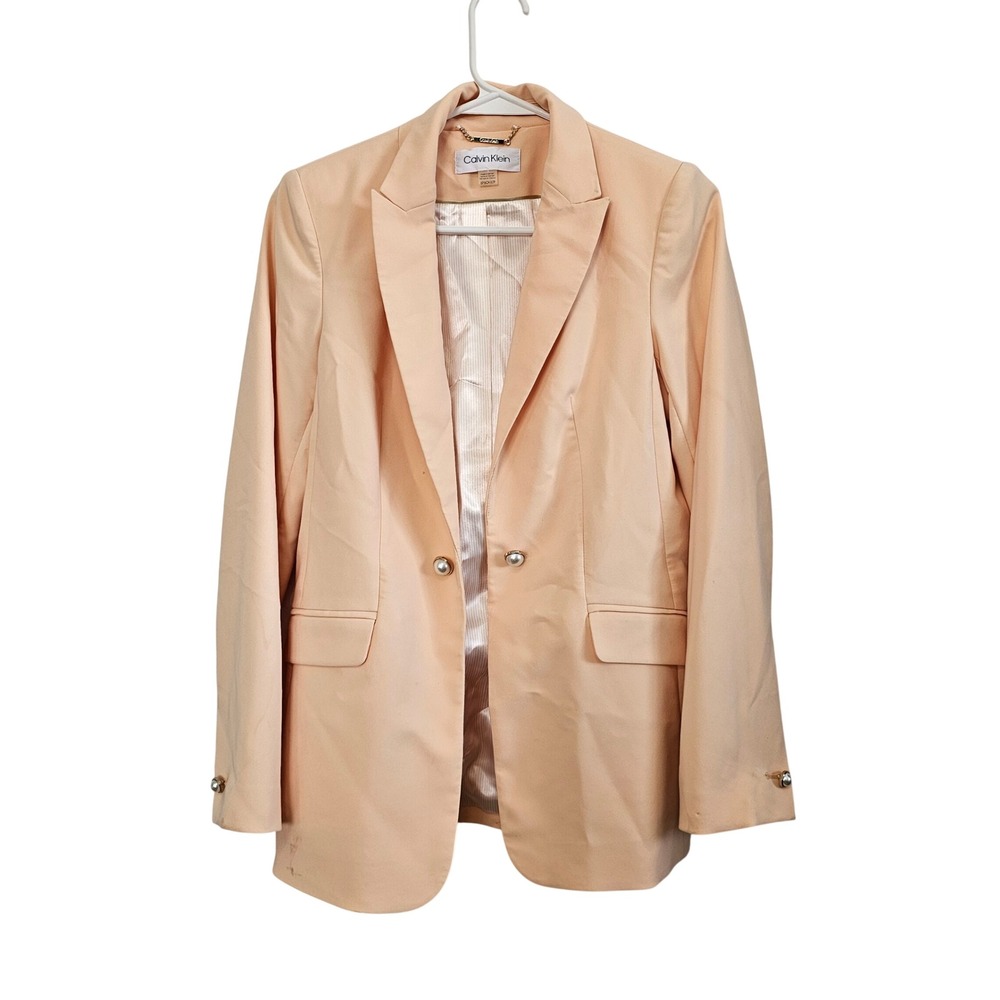 Calvin Klein Peach Satin‎ Double Breasted Blazer Jacket Women Size 6P CH 6TP